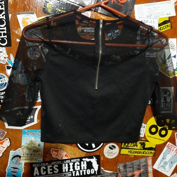 Material Girl Sheer Mesh Fitted Cropped Top - Picture 3 of 3